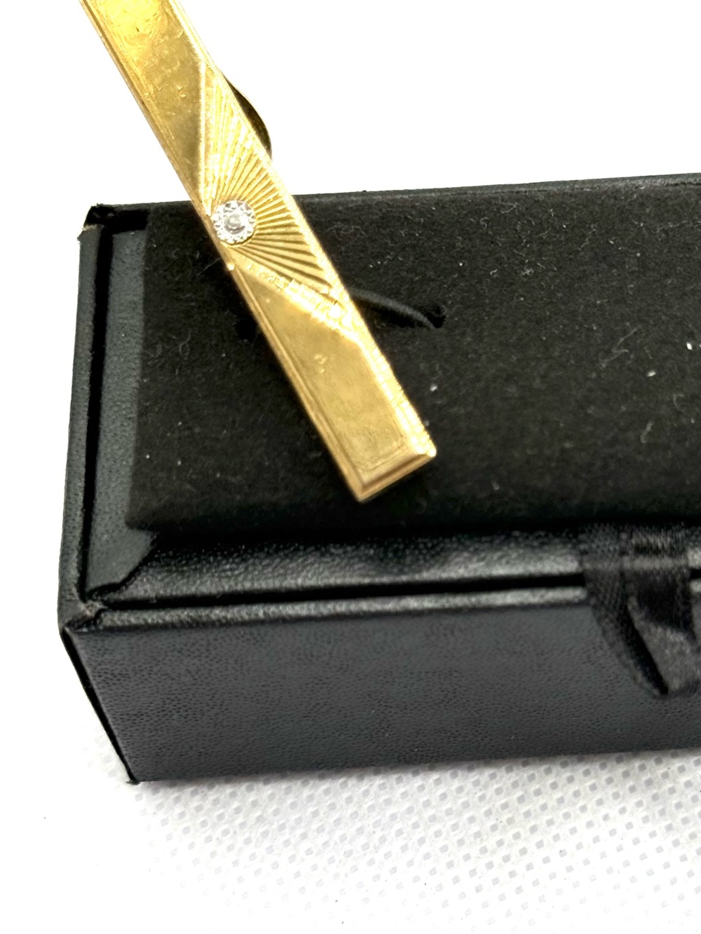 Men's Gold Tie Clip with Clear Crystal Accent